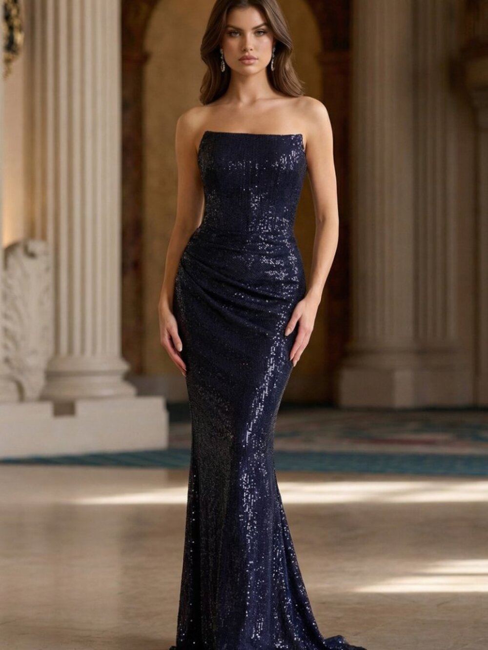 NEW NAVY Evening Gown Floor Length Formal Elegant Stunning J904